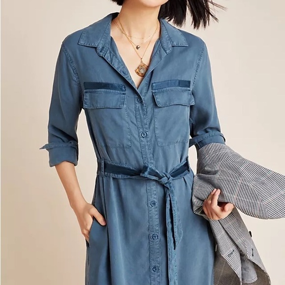 Anthropologie Dresses & Skirts - Anthropologie Cloth & Stone chambray utility shirt dress denim tie waist small